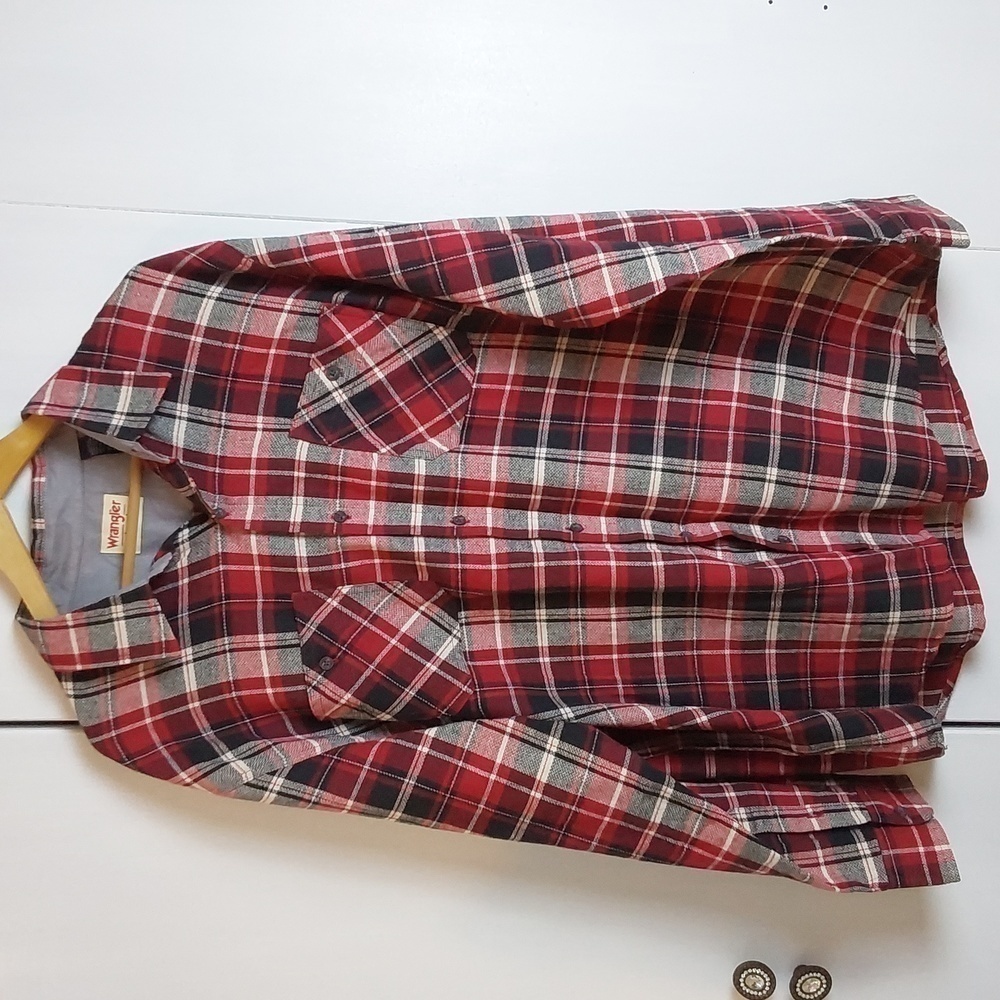 Wrangler Mens Red & Black Plaid Longsleeve Buttondown Shirt New! Sz.XL